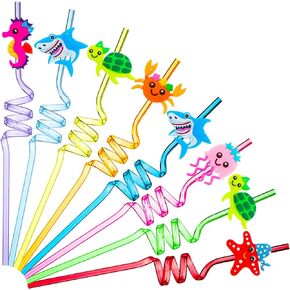 24 Pcs Under the Sea Drinking Straws Animal Silly Straws Under the Sea Birthday Party Supplies Goodie Gifts for Kids Ocean Birthday Party Supplies Party Favors, 8 Colors(Cute Style)