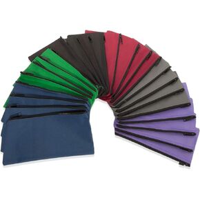 DALIX Zippered Money Pouch Bank Bag Pencil Marker Bags Assorted Colors 24 Pack