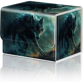 صندوق تخزين ألعاب البطاقات TCG Deck Box MTG Card Box Organizer Trading Card Case Commander Deck Box TCG Card Storage Box إغلاق مغناطيسي نمط إبداعي يصل إلى 200 بطاقة، التنين الناري على الصخرة