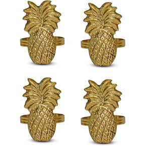 16039 حلقات منديل ألومنيوم مصقولة باللون الذهبي على شكل أناناس مقاس 2 بوصة لحفلات العشاء أو مجموعة يومية مكونة من 4 قطع in Kuwait