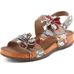Spring Step L'Artiste Women's ERICA-SPRING Leather Slide Sandals with Decorative Floral Accents