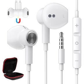 3.5mm Headphones Wired Earbuds with Microphone Noise Canceling Earphone HiFi Stereo Clear Magnetic Semi Plug in Ear Buds for Samsung A25 A15 A03s S10 A12 Note 9 Moto Nintendo Switch Kindle MP3 Black