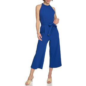 Tommy Hilfiger Women's Scuba Crepe Sleeveless Belted Jumpsuit