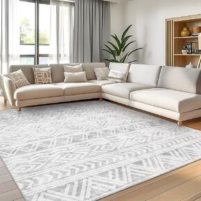 Washable 4x6 Area Rug, Boho Living Room Rugs, Non-Slip Large Carpet for Bedroom, Non-Shedding Low Pile Ultra Soft Indoor Floor Carpet for Playroom Dining Room, White/Blue