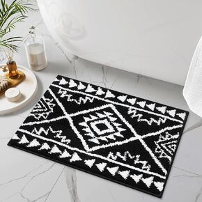 Uphome Boho Bathroom Rugs Black Tribal Bath Mat Western Non-Slip Absorbent Bath Rug Plush Soft Farmhouse Geometric Bathroom Floor Mat for Shower Toilet Tub, 18x26 inch