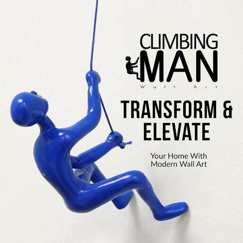 Climbing Man Wall Art for Home Decor with 30" Leather Rope | Polyresin Statues and Sculptures with Hanging Hardware Included for Modern Wall Decor and Motivational Art, Black in Saudi Arabia