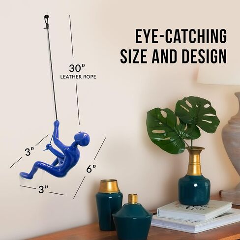 Climbing Man Wall Art for Home Decor with 30" Leather Rope | Polyresin Statues and Sculptures with Hanging Hardware Included for Modern Wall Decor and Motivational Art, Black in Saudi Arabia