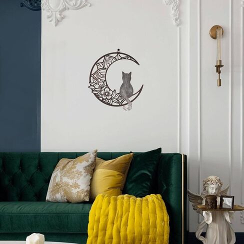 MOCLOGOS Cat And Moon Wall Decor Metal Cat On The Moon Wall Art Hanging Moon Phase Wall Pediments Cats Silhouette Sculpture for Living Room Home Decor Gift for Cats Lover in Saudi Arabia