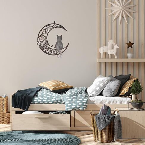 MOCLOGOS Cat And Moon Wall Decor Metal Cat On The Moon Wall Art Hanging Moon Phase Wall Pediments Cats Silhouette Sculpture for Living Room Home Decor Gift for Cats Lover in Saudi Arabia