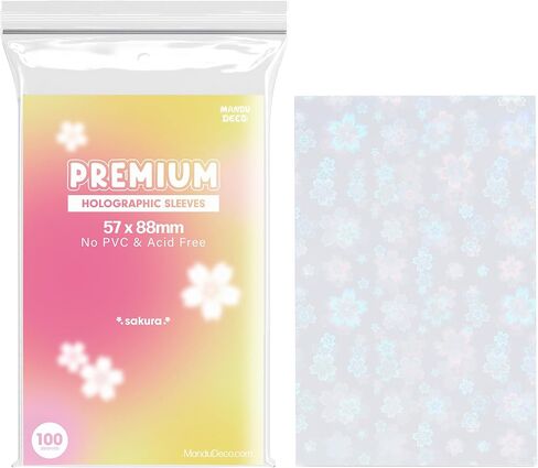 Sakura Flower Holographic Kpop Photocard Sleeves Card Protector PVC Free and Acid Free Shield Cover 100 Sleeves per Pack (57x88mm) in Saudi Arabia