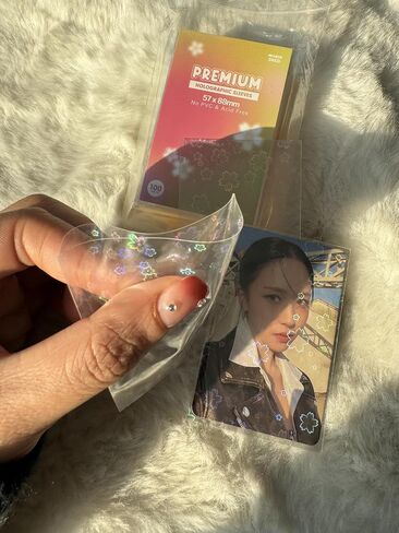 Sakura Flower Holographic Kpop Photocard Sleeves Card Protector PVC Free and Acid Free Shield Cover 100 Sleeves per Pack (57x88mm) in Saudi Arabia
