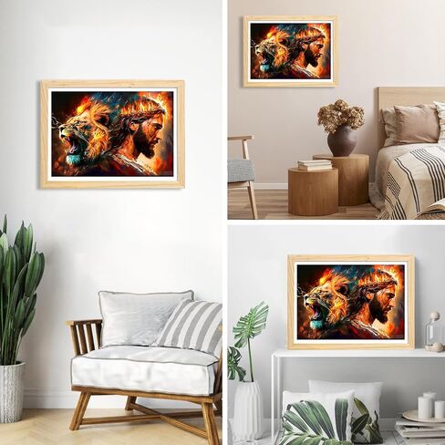 COMBYEO Lion Diamond Painting Kits for Adults, 5D DIY Jesus Diamond Art Kits, Full Round Drill Crystal Arts and Crafts, Flame Gem Art Painting Kit for Home Wall Decor(12x16inch) in Saudi Arabia
