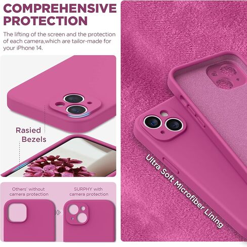 حافظة SURPHY متوافقة مع iPhone 14 مع واقي شاشة (حماية الكاميرا + بطانة ناعمة من الألياف الدقيقة) حافظة هاتف من السيليكون السائل مقاس 6.1 بوصة 2022، أرجواني أرجواني in Kuwait