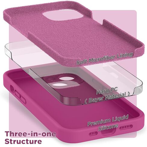 حافظة SURPHY متوافقة مع iPhone 14 مع واقي شاشة (حماية الكاميرا + بطانة ناعمة من الألياف الدقيقة) حافظة هاتف من السيليكون السائل مقاس 6.1 بوصة 2022، أرجواني أرجواني in Kuwait