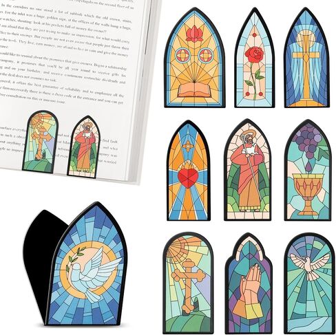 10Pcs Christian Magnetic Bookmarks Jesus Stained Glass Window Bible Book Page Marker Clip Accessories Religious Sunday School Easter Gifts for Church Members Bookworm Reading Lovers Students in Kuwait