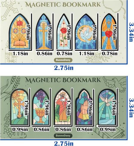 10Pcs Christian Magnetic Bookmarks Jesus Stained Glass Window Bible Book Page Marker Clip Accessories Religious Sunday School Easter Gifts for Church Members Bookworm Reading Lovers Students in Kuwait