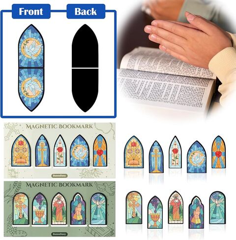 10Pcs Christian Magnetic Bookmarks Jesus Stained Glass Window Bible Book Page Marker Clip Accessories Religious Sunday School Easter Gifts for Church Members Bookworm Reading Lovers Students in Kuwait