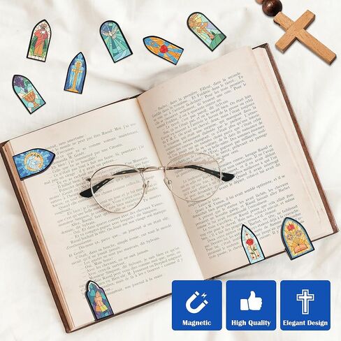10Pcs Christian Magnetic Bookmarks Jesus Stained Glass Window Bible Book Page Marker Clip Accessories Religious Sunday School Easter Gifts for Church Members Bookworm Reading Lovers Students in Kuwait