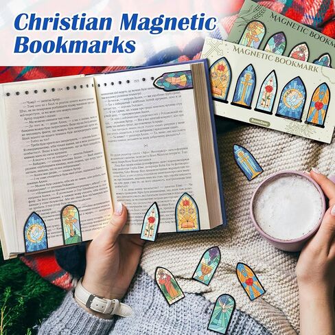10Pcs Christian Magnetic Bookmarks Jesus Stained Glass Window Bible Book Page Marker Clip Accessories Religious Sunday School Easter Gifts for Church Members Bookworm Reading Lovers Students in Kuwait