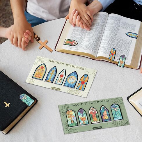 10Pcs Christian Magnetic Bookmarks Jesus Stained Glass Window Bible Book Page Marker Clip Accessories Religious Sunday School Easter Gifts for Church Members Bookworm Reading Lovers Students in Kuwait
