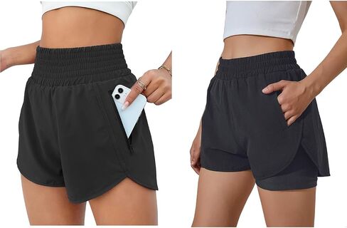 BMJL Women's Running Shorts High Waisted Athletic Shorts Pocket Sporty Short Gym Elastic Workout Shorts (2XL,Black) in Saudi Arabia