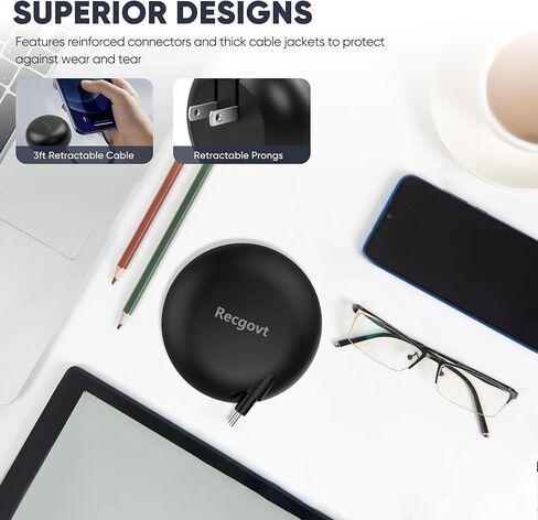 Recgovt Portable Wall Charger with Wall Plug, Fast Charger, Retractable Phone Charger, Retractable Cable & 3000mAh Battery (60% Coverage) Only for Type C Charging Port Series. in Saudi Arabia