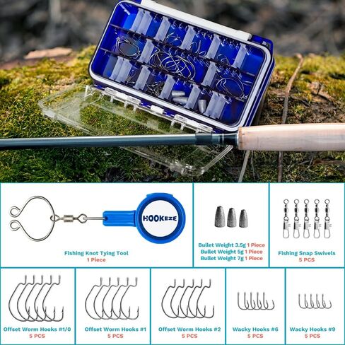 مجموعة ملحقات الصيد HOOK-EZE، صندوق معالجة مزدوج الجانب مقاوم للماء مع أدوات متضمنة، أداة ربط عقدة الصيد، طُعم، خطافات، حلقات دوارة، غسالات وزن، معدات ومعدات صيد سمك السلمون المرقط in Kuwait