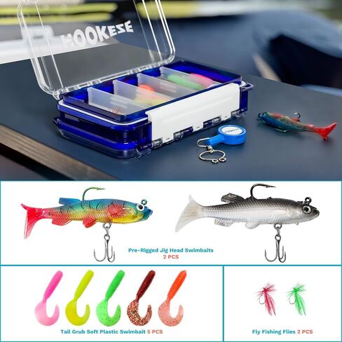 مجموعة ملحقات الصيد HOOK-EZE، صندوق معالجة مزدوج الجانب مقاوم للماء مع أدوات متضمنة، أداة ربط عقدة الصيد، طُعم، خطافات، حلقات دوارة، غسالات وزن، معدات ومعدات صيد سمك السلمون المرقط in Kuwait