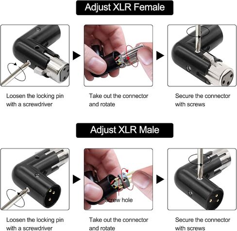 XLR Angle Adapter 3 Pin Dual Male and Female Connector 90 Degree Adjustable 4 Different Angles Right Left Plug Socket for Mixer Microphone Audio Equipment, Metal Adapter, 2 PCS in Saudi Arabia