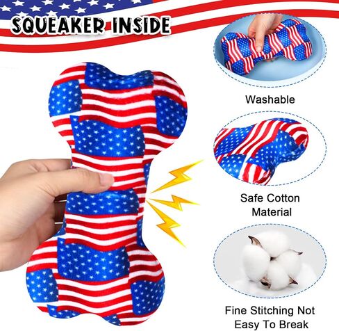 12 Pack Dog Squeaky Bone Toys Plush 4th of July Funny Dog Toy Pets Dog Birthday Toys Supplies Cute Bone Shape Stuffed Chew Toys for Puppy Small Medium Large Dogs Squeak Chew Toss Fetch Play in Saudi Arabia