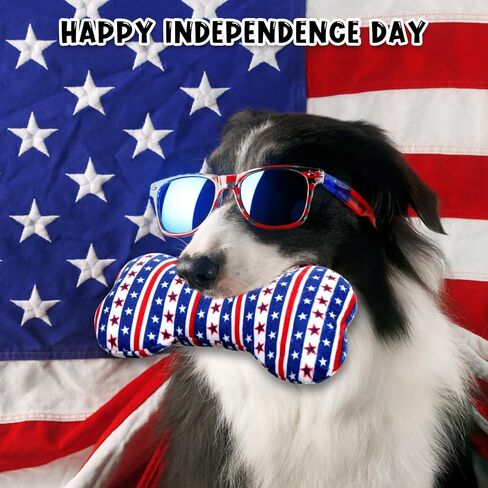 12 Pack Dog Squeaky Bone Toys Plush 4th of July Funny Dog Toy Pets Dog Birthday Toys Supplies Cute Bone Shape Stuffed Chew Toys for Puppy Small Medium Large Dogs Squeak Chew Toss Fetch Play in Saudi Arabia