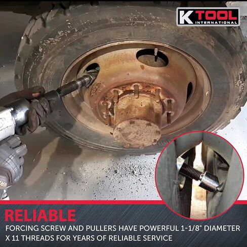 مجموعة فاصل محور العجلة المزدوجة 70385 من K Tool International للكراجات ومحلات الإصلاح والأعمال اليدوية، قطعة واحدة دافعة، 1-1/8 بوصة عمق × 11 خيط، جسم مزخرف، شاحنة ثقيلة/خفيفة، حافلة، شاحنة صغيرة، أو مقطورة in Saudi Arabia