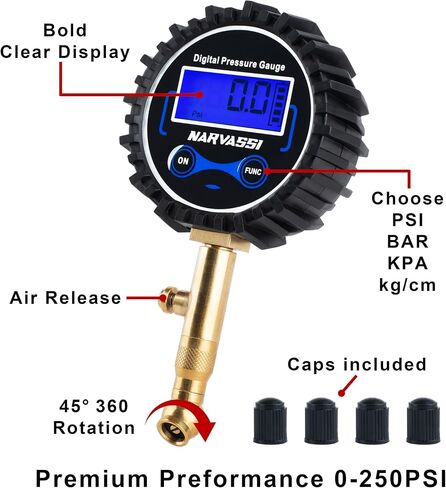 Digital Tire Pressure Gauge for Cars (0-250 PSI) - Electronic Tire Pressure Gauge Digital for Car, SUV, Truck & Motorcycle - Heavy-Duty Air Pressure Gauge, Tire Valve caps in Saudi Arabia