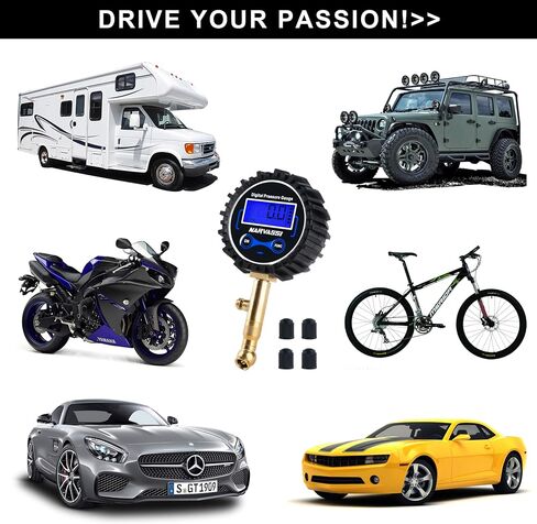 Digital Tire Pressure Gauge for Cars (0-250 PSI) - Electronic Tire Pressure Gauge Digital for Car, SUV, Truck & Motorcycle - Heavy-Duty Air Pressure Gauge, Tire Valve caps in Saudi Arabia