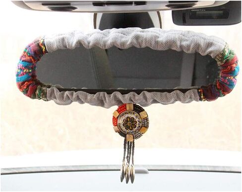 Bohemian Style Car Rear View Mirror Cover for Women - Beige in Saudi Arabia