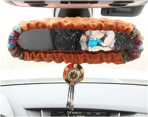 Bohemian Style Car Rear View Mirror Cover for Women - Beige in Saudi Arabia