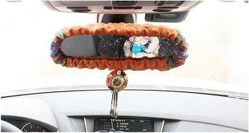 Bohemian Style Car Rear View Mirror Cover for Women - Beige in Saudi Arabia
