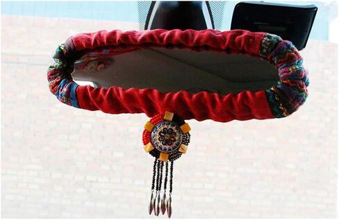 Bohemian Style Car Rear View Mirror Cover for Women - Beige in Saudi Arabia