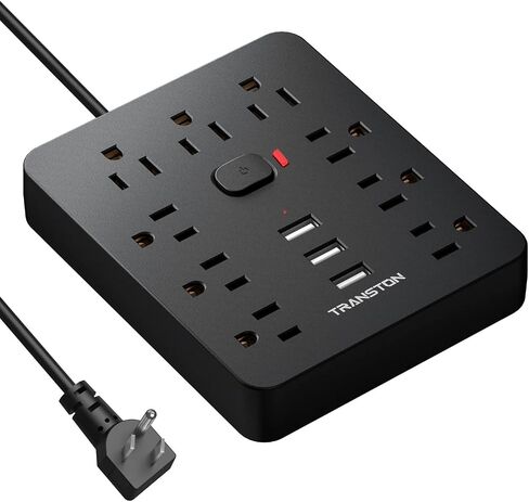 Power Strip Surge Protector with 9 Outlet 3 USB Ports, Fireproof Desktop Charging Station with Flat Plug Wall Mount 5 ft Long Extension Cords for Home and Office, Black in Saudi Arabia