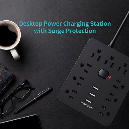 Power Strip Surge Protector with 9 Outlet 3 USB Ports, Fireproof Desktop Charging Station with Flat Plug Wall Mount 5 ft Long Extension Cords for Home and Office, Black in Saudi Arabia