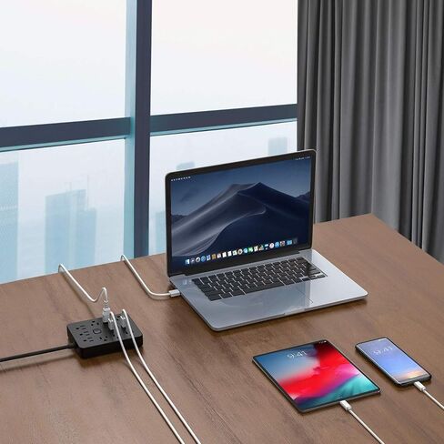Power Strip Surge Protector with 9 Outlet 3 USB Ports, Fireproof Desktop Charging Station with Flat Plug Wall Mount 5 ft Long Extension Cords for Home and Office, Black in Saudi Arabia