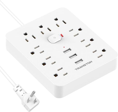 Power Strip Surge Protector with 9 Outlet 3 USB Ports, Fireproof Desktop Charging Station with Flat Plug Wall Mount 5 ft Long Extension Cords for Home and Office, Black in Saudi Arabia