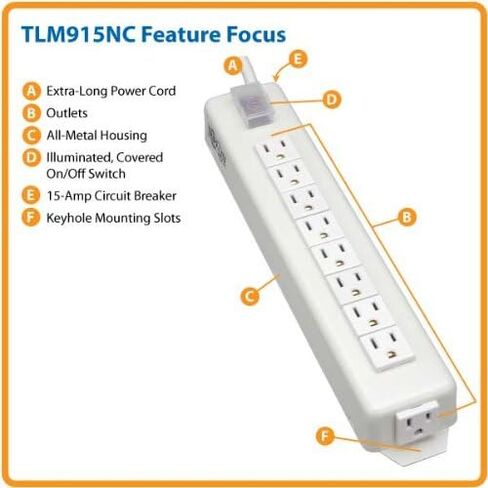 Tripp Lite 3 Outlet Home & Office Power Strip, 6ft Cord with 5-15P Plug (TLM306NC) in Saudi Arabia