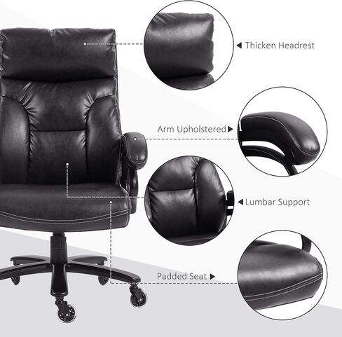 Vinsetto Big and Tall 400lbs Executive Office Chair with Heavy Duty Metal Base and Wheels, Large High Back Ergonomic Computer Desk Chair, Black in Saudi Arabia