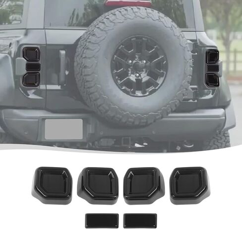غطاء مصباح تحذير للباب الخلفي من Voodola لسيارة Ford Bronco Raptor غطاء مصباح أسود دخاني لسيارة Ford Bronco Raptor 2021-2023 (ABS، 6 قطع/مجموعة، أسود دخاني) in Saudi Arabia