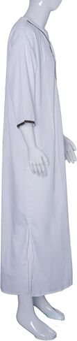 Mens Kaftan Thobe V-Neck Half Sleeve Muslim Robe Dubai Long Gown Saudi Arab Thobe Robes for Summer Beach in Kuwait