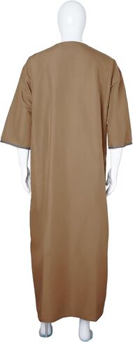 Mens Kaftan Thobe V-Neck Half Sleeve Muslim Robe Dubai Long Gown Saudi Arab Thobe Robes for Summer Beach in Kuwait