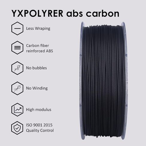 YXPOLYER ألياف الكربون ABS، خيوط ألياف الكربون ABS 1.75، خيوط ألياف الكربون ABS، خيوط طابعة ثلاثية الأبعاد هندسية ABS، بكرة 1 كجم، أسود in Kuwait