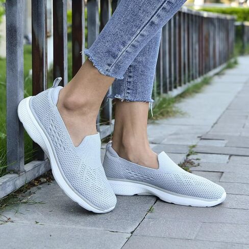poemlady Lightweight Slip on Walking Tennis Shoes Breathable Casual Athletic Running Workout Sneakers A/Gray in Saudi Arabia