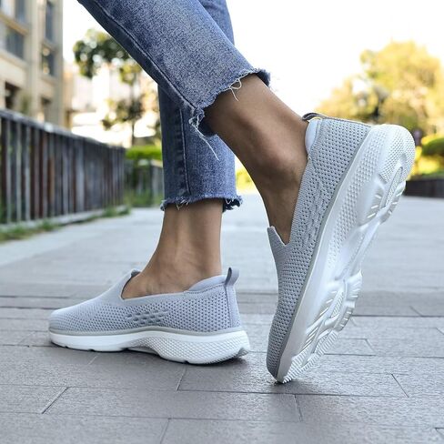 poemlady Lightweight Slip on Walking Tennis Shoes Breathable Casual Athletic Running Workout Sneakers A/Gray in Saudi Arabia